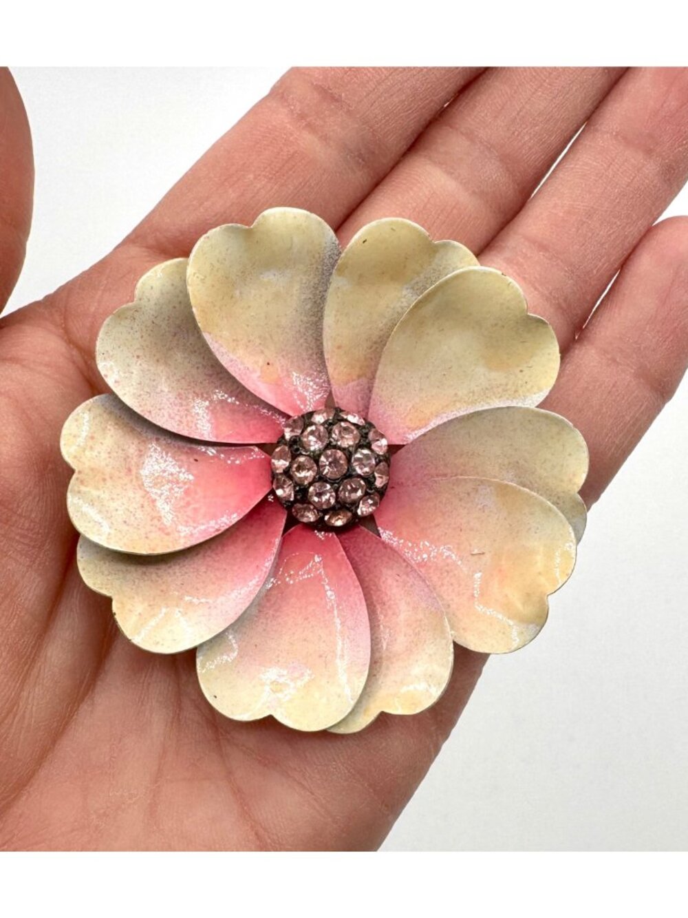 Vintage Enamel Flower With Rhinestones